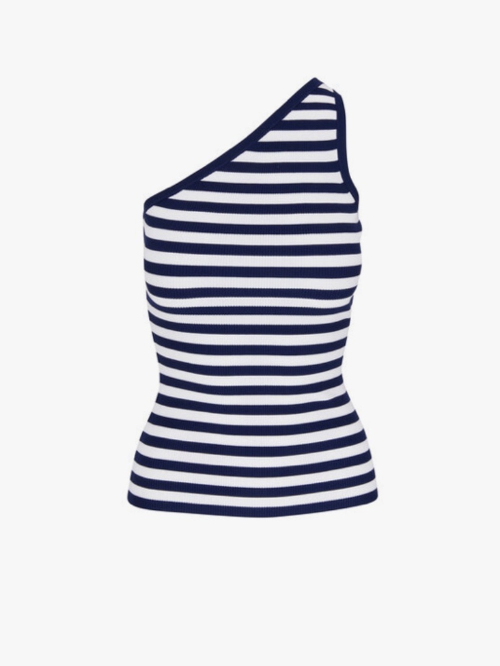MICHAEL KORS COLLECTION Navy & White Stripe One Shoulder Tank